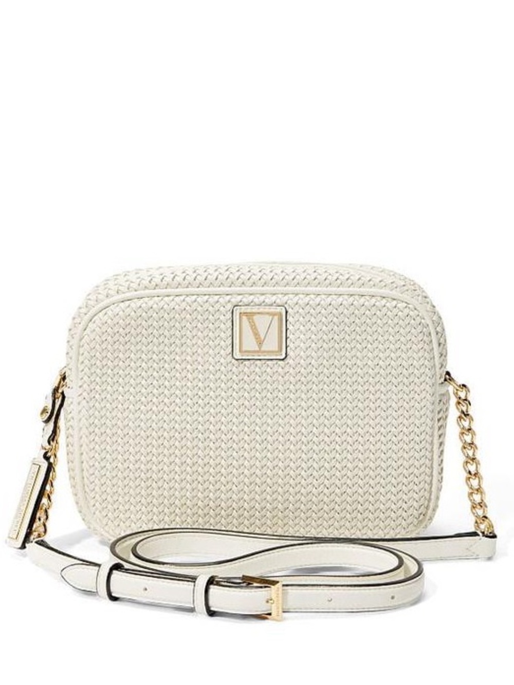 Victoria's Secret The Victoria Woven Top-Zip Crossbody Bag - Coconut White